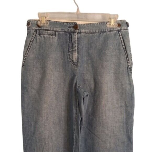 Lands End Size 6P Capri Pants Womens Denim Linen Blend Wide Leg - Picture 2 of 11